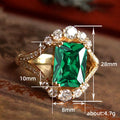 Gold Tone Emerald Green Ornate Rectangular Ring Jewelry view 5