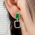Silver Tone Green Rectangle Crystal Drop Earrings Jewelry view 2