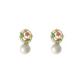 Gold-Tone Enamel Rose Openwork Cotton Pearl Drop Earrings view 5