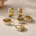 Square Zirconia Gold Huggie Hoop Earrings Stainless Steel Pair view 1