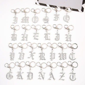 Silver Rhinestone Letter Keychain Initial Metal Bag Charm