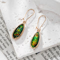 Iridescent Cabochon Drop Earrings Gold Bezels 8 Shape Styles view 4