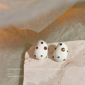 White Enamel Pebble Stud Earrings Multicolor Crystal Dots view 4