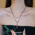 Double Layer Black Rhinestone Cross Pendant Necklace view 3