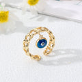 Gold Tone Curb Chain Evil Eye Charm Adjustable Rings view 9