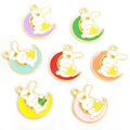 Enamel Rabbit on Crescent Moon Charms in Seven Bright Colors view 2