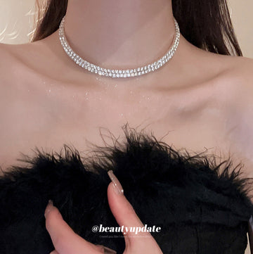Silver Rhinestone Tennis Choker Single Double Triple Layer