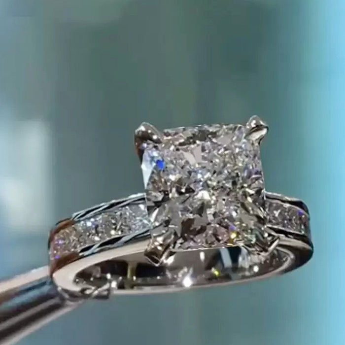Silver Tone Princess Cut Clear Stone Halo Ring Jewelry