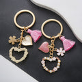 Pink Tassel Pearl Flower and Open Heart Charm Keychain view 2