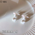 White Flocked Velvet 3D Sitting Bunny Stud Earrings view 6