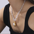 Crystal Chip Necklace Gold Oval Imitation Pearl Pendant view 3