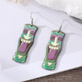 Silver Tone Colorful Printed Acrylic Mask Hook Earrings in Six Designs view 3