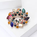 Multicolor Crystal Gem Wreath Brooch Gold Tone Open Circle view 3