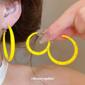 Yellow Enamel Blue Dot Hoop Earrings in Three Sizes view 1