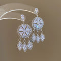 Silver Tone Crystal Wheel Drop Earrings with Teardrops view 6