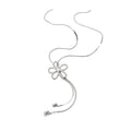 Silver Tone Crystal Open Flower Lariat Necklace Statement Jewelry view 5
