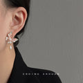 Pink Mint Enamel Butterfly Pearl Drop Stud Earrings view 3