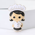 White Uniform Chef Girl Brooch With Black Hair and Apron view 2