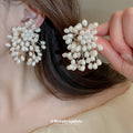 White Pearl Branch Cluster Statement Stud Earrings view 1