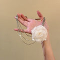 White Fabric Rose Layered Chain Statement Necklace view 4