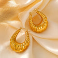 Gold U-Shape Ribbed Hoop Earrings Titanium Steel Pair view 2