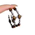Dark Metal Hoop Earrings with Brown Oval Cabochons view 5