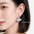 Silver Tone Clear Stone Fan Drop Stud Earrings For Women view 2