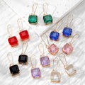Square Faceted Glass Dangle Earrings Gold Fishhooks 7 Colors view 1