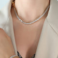 Gold Steel Paperclip Zircon Toggle Necklace Bracelet Styles view 6