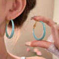 Pastel Blue Enamel Double Hoop Stud Earrings Jewelry Pair view 3