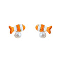 Orange White Enamel Clownfish Stud Earrings With Pearl view 5