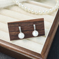White and Gray Pearl Drop Earrings with Crystal Bar Studs view 6
