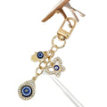 Blue Evil Eye Keychain With Rhinestone Teardrop And Hamsa Hand view 5