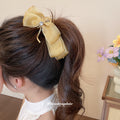 Sheer Fabric Bow Banana Hair Clips Crystal Center Three Colors view 3