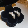 Faux Pearl Cluster Crescent Stud Earrings Statement Jewelry Design view 4