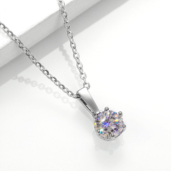 Round Clear Solitaire Pendant Necklace White Gold Tone Chain
