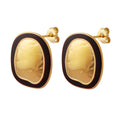 Irregular Oval Hammered Stud Earrings Enamel Rim Gold view 5