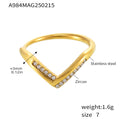 Stainless Steel V Shape Zircon Open Rings Gold Steel Six Styles view 10