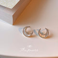 Gold Crystal Shell Crescent Moon Stud Earrings Pair view 4