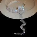 Rhinestone Flower Choker Necklace Long Crystal Tassel view 4