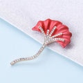 Ginkgo Leaf Brooch With Curved Crystal Stem in Red or Blue view 2