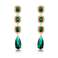 Green Gold Tone Green Emerald Column Openwork Crystal Four Designs Metal Dangle Earrings view 1