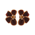 Deep Red Enamel Flower Stud Earrings With Crystal Centers view 5
