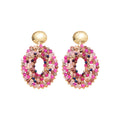 Pink Crystal Oval Drop Earrings with Gold Tone Studs view 5