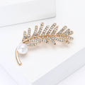 Crystal Leaf Branch Brooch with Pearl Accent in Two Tones view 3