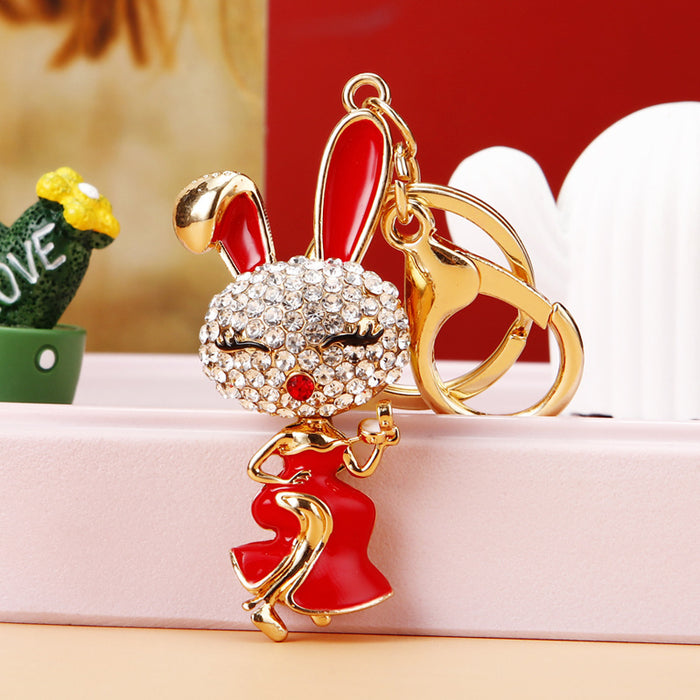 Jeweled Skirt Rabbit Keychains in Pink Red Blue and Purple