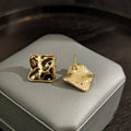 Gold Tone Leopard Print Wavy Square Statement Stud Earrings view 3
