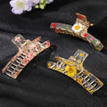 Transparent Resin Pressed Flower Large Curved Hair Claw Clips view 2