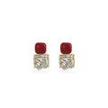 Red Square Clear Baguette Mosaic Statement Dangle Earrings view 5