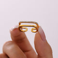 Gold Stainless Steel Open Square Double Band Zircon Shell Rings view 3